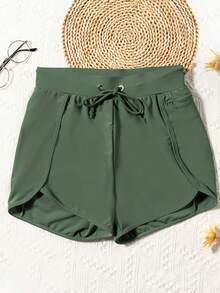 Green Swim Board Shorts with Pockets Beach Shorts for Women
