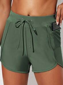 Green Swim Board Shorts with Pockets Beach Shorts for Women
