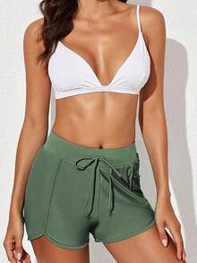 Green Swim Board Shorts with Pockets Beach Shorts for Women