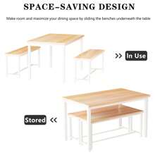 3 Piece Dining Table Set With 2 Benches, Industrail Style Kitchen Table Set For 4, 4-Person Dining Room Table Set, Breakfast Nook Kitchen Table And Chair Set For Small Space Kitchen Restaurant Pub Bar Cafe - 天然白 - 查看 5