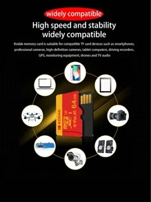 KODAK Original Micro-SD Card 128GB 64GB 32GB Flash TF Card Memory Card A1 V30 U3 100MB/S Free SD Adapter - Red - View 5