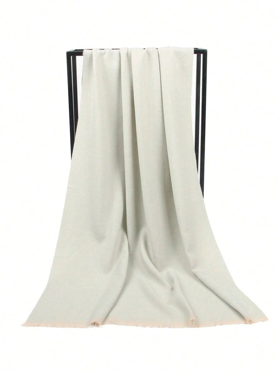 1 Pc Women's Cyan&Camel Herringbone Autumn and Winter Soft and Comfortable thick Cashmere Like all Fashionable Plain Scarf W71*L198CM 215g - Multicolor - View 1