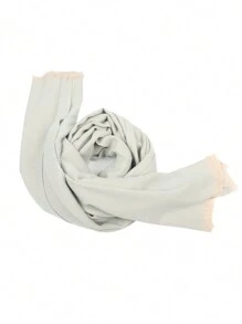 1 Pc Women's Cyan&Camel Herringbone Autumn and Winter Soft and Comfortable thick Cashmere Like all Fashionable Plain Scarf W71*L198CM 215g - Multicolor - View 3