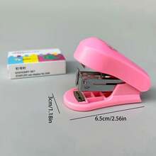 1 件創意迷你訂書機,適合學生和辦公室人員,帶訂書釘套裝和拾取工具 - 粉色 - 查看 8