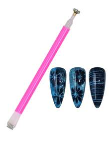 双头磁铁美甲工具：猫眼凝胶磁性笔，带双头花磁铁和梅花磁铁棒，美甲用品，美甲工具，美甲工具，返校，指甲，按压指甲用美甲工具 - 粉色 - 查看 4