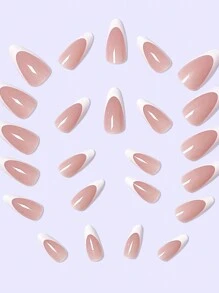 Agregue un toque de romance. Set de 24 uñas postizas blancas de tamaño mediano con forma de gota de agua, a la moda de estilo francés, con pegamento de gelatina y lima de uñas. Apto para uso diario y como accesorio de moda para uñas. Suministros de uñas enchufables. uñas falsas uña falsa uña acrílica