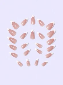 Agregue un toque de romance. Set de 24 uñas postizas blancas de tamaño mediano con forma de gota de agua, a la moda de estilo francés, con pegamento de gelatina y lima de uñas. Apto para uso diario y como accesorio de moda para uñas. Suministros de uñas enchufables. uñas falsas uña falsa uña acrílica