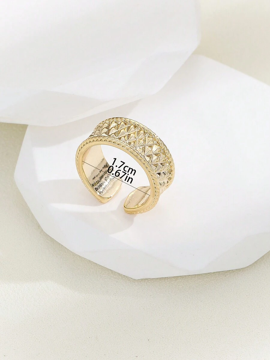 TINA 1pc Wide-face Geometric Rhinestone Shape Copper Ring In Gold, Suitable For Women's Daily Wear - Yellow Gold - View 1