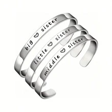 suteyi 3 款青少年大、中、小姐妹不锈钢 C 形手链姐妹首饰送给好朋友的礼物 - 銀色 - 查看 1