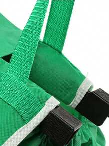 1個可重複使用的購物袋購物推車袋,購物推車用的購物袋,超市購物車購物袋,購物袋支架,購物袋架,超市購物車用購物袋,綠色無紡布手提袋,可摺疊的易於攜帶,可夾在購物車上