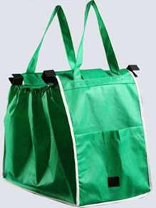 1個可重複使用的購物袋購物推車袋,購物推車用的購物袋,超市購物車購物袋,購物袋支架,購物袋架,超市購物車用購物袋,綠色無紡布手提袋,可摺疊的易於攜帶,可夾在購物車上