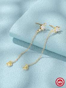 1 对奢华流苏 925 纯银耳环女士耳坠软骨精美珠宝婚礼派对周年纪念