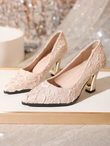 Zapatos con tacón grueso, escote bajo y punta afilada de moda para mujer - Rosa - Ver 5