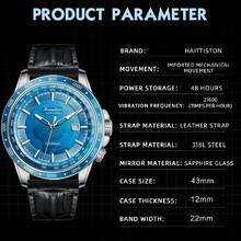 GMT Automatic Mechanical Movement World Map Man Watch 3D Relief Big Dial 50Bar Auto Date Waterproof Sapphire Luminous WristWatch - Blue - View 5