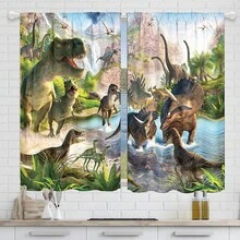 2入組森林侏羅紀恐龍風景印花聚酯纖維掛毯,適用於客廳、兒童房、臥室、書房、廚房、儲藏室等家居裝飾 - 青碧色 - 查看 2