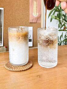 1個創意飲品杯,印有海棠花紋 - 非常適合冷飲,咖啡,果汁 - 無色 - 查看 1