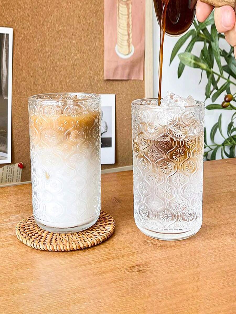 1個創意飲品杯,印有海棠花紋 - 非常適合冷飲,咖啡,果汁 - 無色 - 查看 1