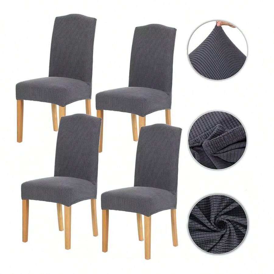 4 Protective Covers For Dining Chairs, Office, Elastic - 灰色 - 查看 1