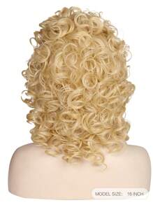 16 Inch Long Blond Curly Women's Heat Resistant Synthetic Hair Wig for Daily Party Use or Disco Hippie Rocking 70s 80s Theme Party and Halloween Rocker Heavy Metal 70's 1980s Costume Wigs - Gold - View 3