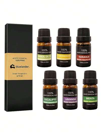 Conjunto Bluelander 6 Aceites Esenciales 10 ML: Aromaterapia Lavanda, Eucalipto, Árbol de Té, Menta, Naranja Dulce y Hierba Limón