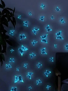 1set Glow Butterfly Wall Decals Blue Luminous Butterfly Glow In The Dark Wall Stickers DIY Decor For Kid Girl Bedroom Bathroom Decorations (Five Sets Of Main Image Effects Need To Be Purchased), Stickers, Wall Decal, Vinyl Decal For Home Decorations, Spring Decoration Items Refresh Your Home, Festival Decoration Stickers Gifts Birthday Graduation