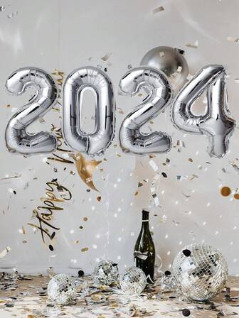 銀色2024數字氣球套裝