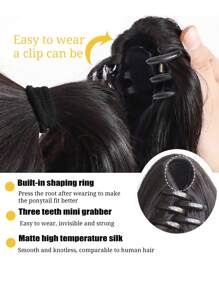 Tóc giả đuôi ngựa kẹp tổng hợp, tóc giả ngắn thẳng tự nhiên, tóc giả buộc đuôi ngựa màu đen/nâu cho nữ - Light Brown - Xem 6