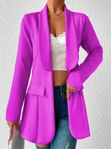 A&DD MODA, REF: 4043 - Blazer feminino alfaiataria maxi longo, manga bufante, gola lapela clássica, acinturado e elegante, blazer social moderno, peça sofisticada, design slim fit, botões frontais, look chique e despojado, ideal para eventos e trabalho, terninho feminino fashion, alta costura - Roxo - Visão 2