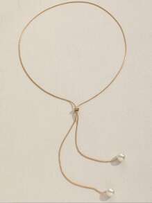 1pc Fashionable And Versatile Adjustable Pull-Cord Long Faux Pearl Necklace For Women