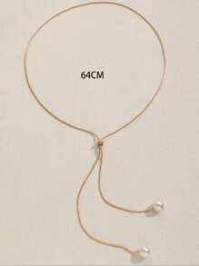 1pc Fashionable And Versatile Adjustable Pull-Cord Long Faux Pearl Necklace For Women