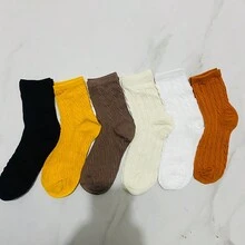 6雙/套純色扭紋洛麗塔學生襪,透氣排汗中筒襪,隨機發貨 - 彩色 - 查看 10