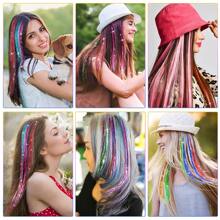 Hair Tinsel 48Inch 200 Strands Glitter Hair Extensions Sparkling Shiny Hair Tinsel Strands Kit Heat Resistant For Women Girls 1pc Silver Color - Silver - View 6