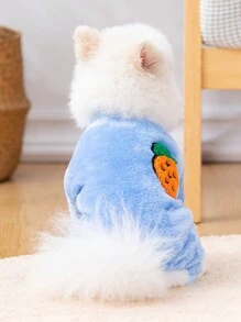 1件寵物珊瑚絨四腳連帽毛衣,可愛水果圖案,加厚保暖秋冬狗貓衣服 - 藍色 - 查看 4