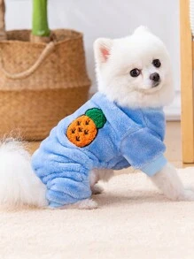 1件寵物珊瑚絨四腳連帽毛衣,可愛水果圖案,加厚保暖秋冬狗貓衣服 - 藍色 - 查看 1