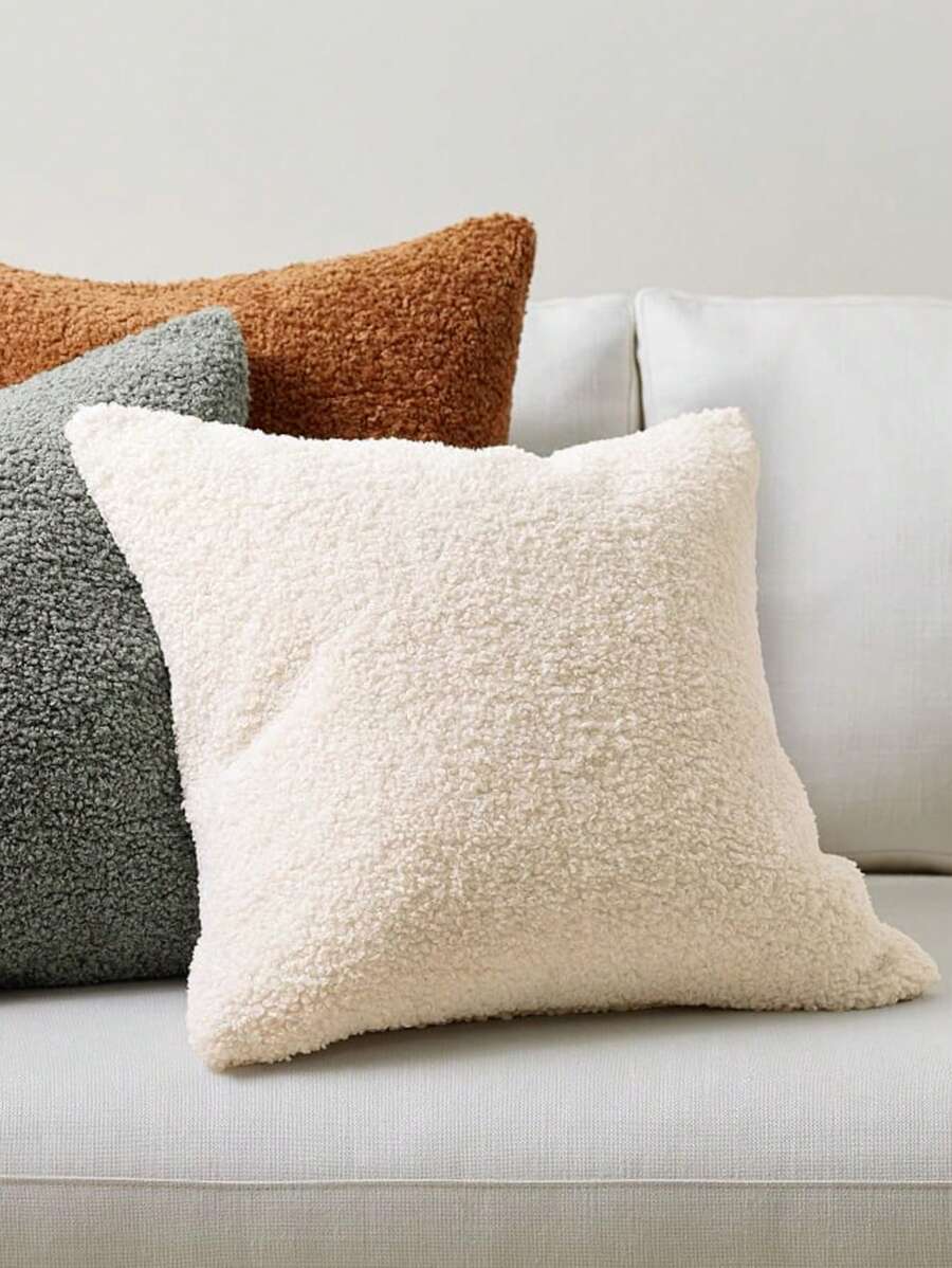 1入組45*45cm涮綿枕套,現代家居軟體隱形拉鍊設計teddy Loop絨絨沙發靠墊套 - 白色 - 查看 1