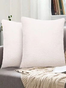 1入組45*45cm涮綿枕套,現代家居軟體隱形拉鍊設計teddy Loop絨絨沙發靠墊套 - 白色 - 查看 4