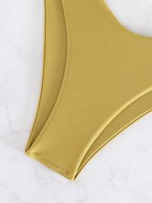 Nuevo llegado Conjunto de bikini de unicolor sexy y de moda para mujer, bandeau sin tirantes con detalle de lazo para el verano