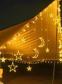 1 Pieza 3,5m Luces De Cadena Led Con Forma De Estrella Y Luna Con Efecto De Destello, Para Bodas, Tapices, Dormitorios, Salas De Estar, Ventanas, Cortinas, Estrellas Y Luna Decoraciones En Forma - transparente - Ver 6
