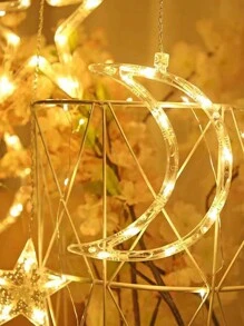 1 Pieza 3,5m Luces De Cadena Led Con Forma De Estrella Y Luna Con Efecto De Destello, Para Bodas, Tapices, Dormitorios, Salas De Estar, Ventanas, Cortinas, Estrellas Y Luna Decoraciones En Forma - transparente - Ver 7