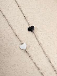 2 Miếng Hình vẽ trái tâm Bạn thân nhất Đen & Trắng Vòng tay Đối với phụ nữ - Bạc - Xem 4