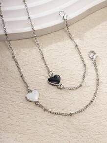 2 Miếng Hình vẽ trái tâm Bạn thân nhất Đen & Trắng Vòng tay Đối với phụ nữ - Bạc - Xem 3