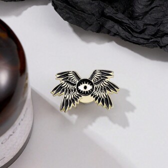 1pc Women Black & White Enamel Wings Brooch Lapel Pin