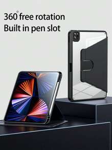 1 件 720° 旋转水晶透明亚克力透明后盖防震保护壳兼容 iPad，支持睡眠/唤醒功能 - 黑色 - 查看 5