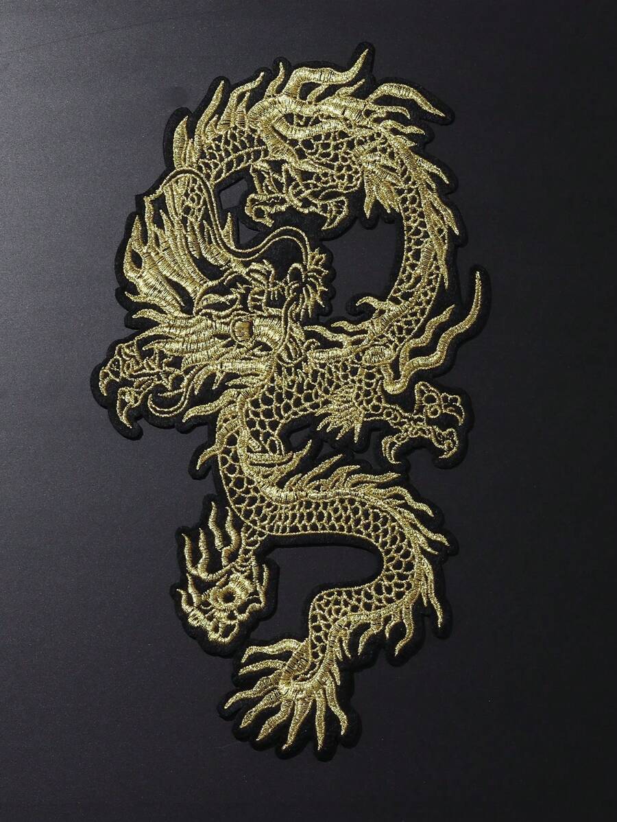 1入組帶有膠背的龍刺繡布貼,適用於羽絨外套、牛仔褲和手工藝品diy - 杏色 - 查看 1