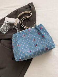 حقيبة يد موضة مصنوعة من قماش النايلون مزينة بطبعات الفراشات، حقيبة كتف ،حقيبة كبيرة السعة للاستخدام اليومي مناسبة للطالبات والنساء العاملات - متعدد الألوان - مشاهدة 4