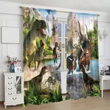 2入組森林侏羅紀恐龍風景印花聚酯纖維掛毯,適用於客廳、兒童房、臥室、書房、廚房、儲藏室等家居裝飾 - 青碧色 - 查看 1