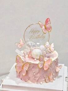 11pcs Pink Paper Butterfly Cake Picks For Cake Decoration, Assorted Sizes - Pink - View 7