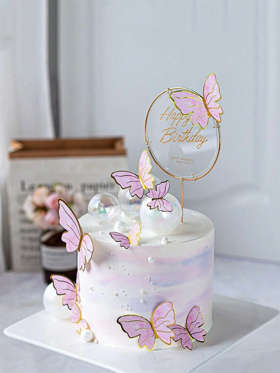 11pcs Pink Paper Butterfly Cake Picks For Cake Decoration, Assorted Sizes - Pink - View 1