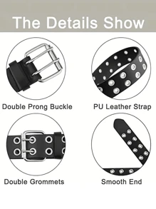 1pc Punk Style Eye Design Waist Belt With Chain Decoration For Women Halloween Summer, School Fall, Autumn, Halloween - Black - View 4