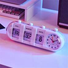 1pc Desktop Alarm Clock With Manual Flip Cover, Vintage Quartz Design, Display Date And Month, Modern Style Folding Calendar Clock, Plastic Countdown Process, Simple Decoration For Bedroom Bedside Table, Home Decor, Office Desk Accessories,Home Decor ,Room Decor Digital Clock Bedroom Decor Dormitory Decor Back To School School Decor School Surprise